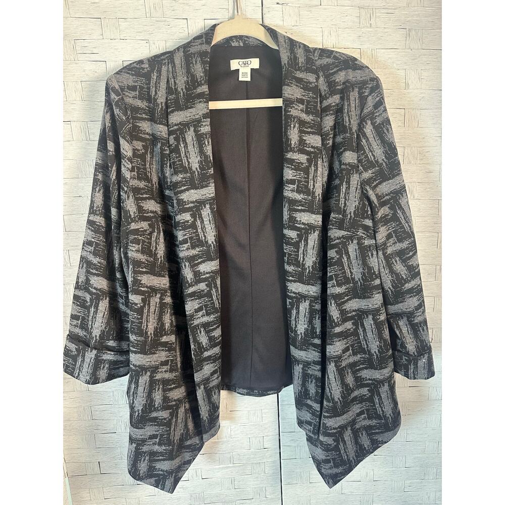Cato women's blazer open waterfall front black gray 3/4 sleeve academia plus siz